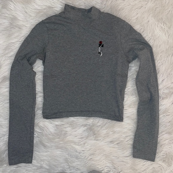 Empyre Tops - Empyre Joy Grey Mock Neck Crop Top Size Medium